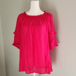 Nanette Lepore NWT Fuchsia Blouse with Ruffle Details And Bell Sleeves